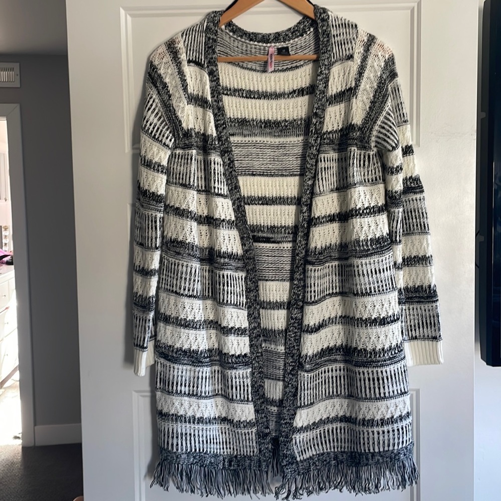 Black and white long cardigan